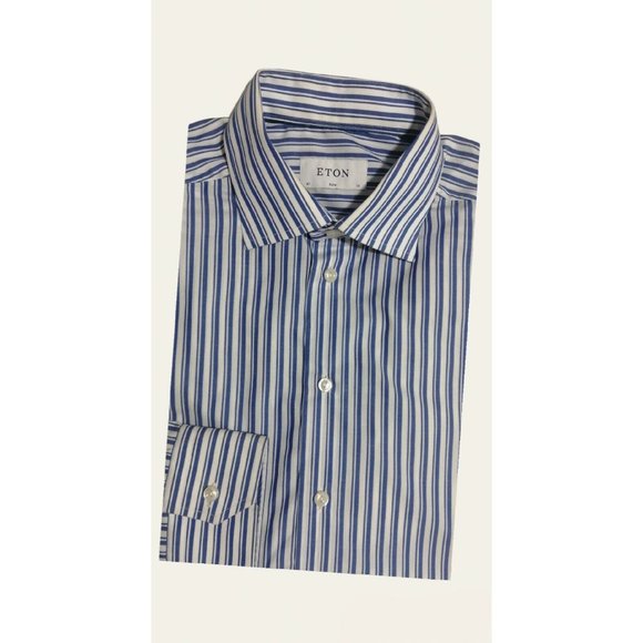 Eton Other - ETON White/Blue Striped Long Sleeve Cotton Slim Fit Shirt LITUANIA 41 / 16 EC